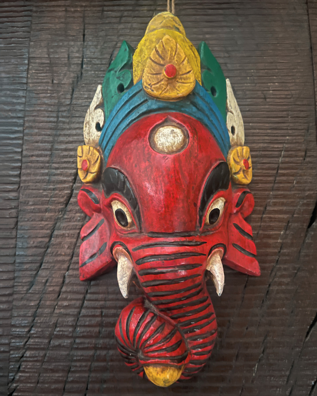 Red Ganesha Handmade Wooden Mask