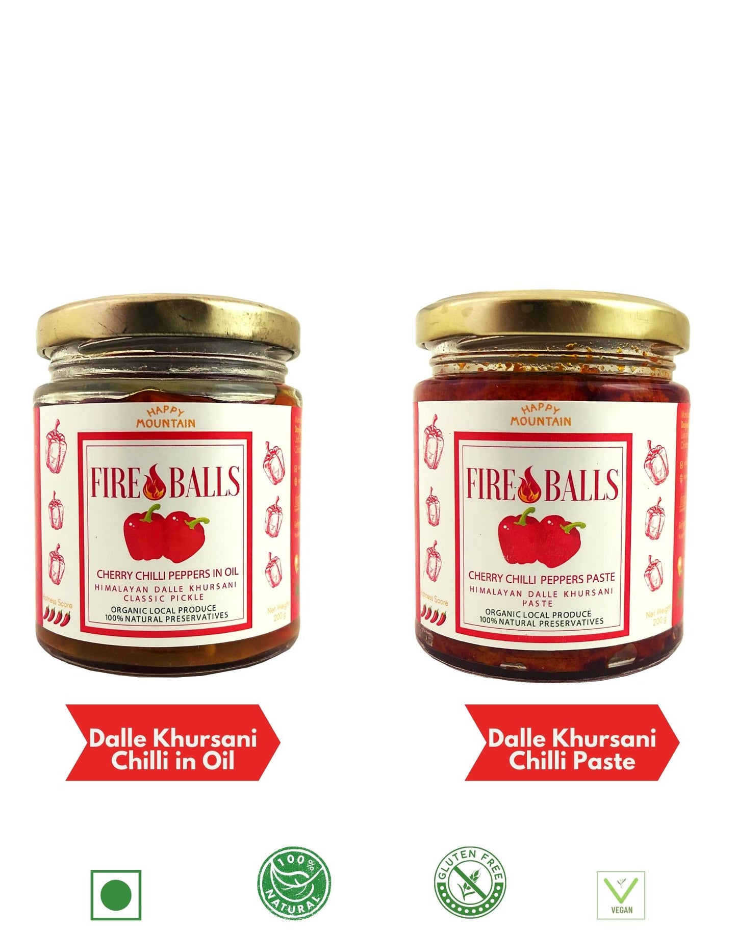 Happy Mountain™ - Fireballs™ - Cherry Chilli Peppers (Dalle Khursani) in Oil + Paste Twin Combo (x 2)