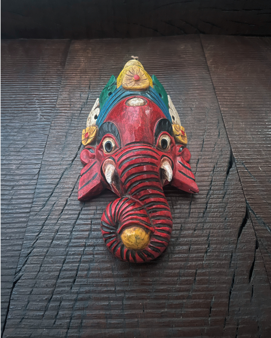 Red Ganesha Handmade Wooden Mask