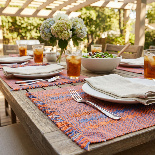 Loin Loom Handwoven Table Mat - Orange & Blue (Set of 6)