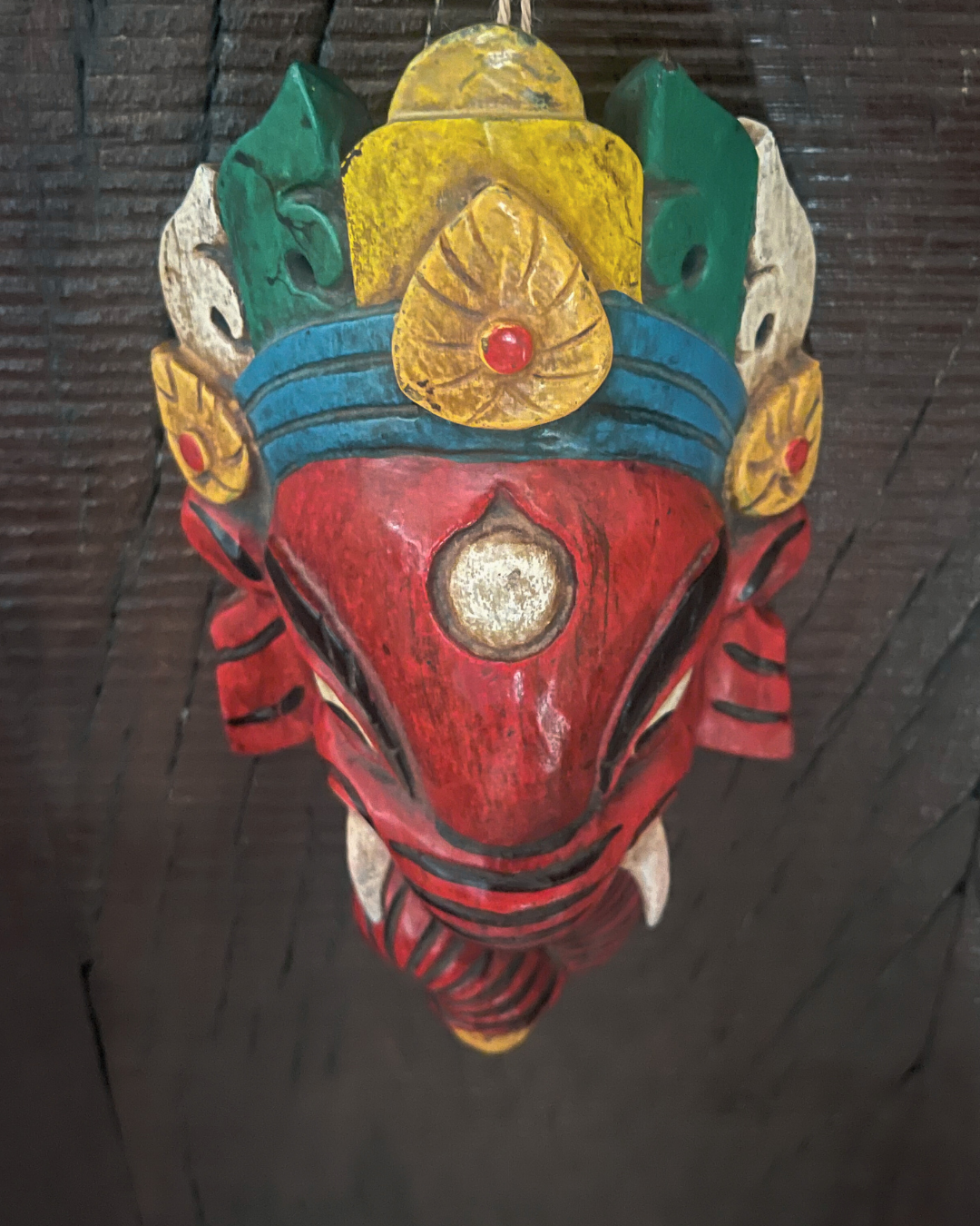 Red Ganesha Handmade Wooden Mask