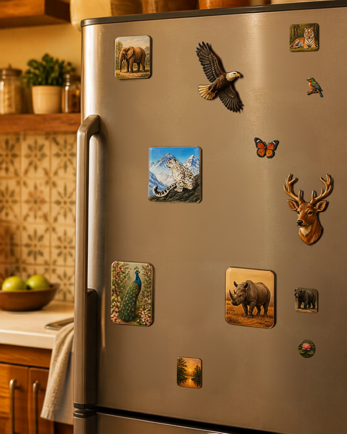 Sturdy Fridge Magnet in Steel - Snow Leopard