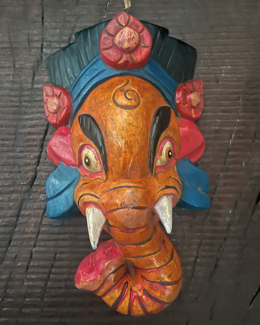 Earth-coloured Ganesha Handmade Wooden Mask