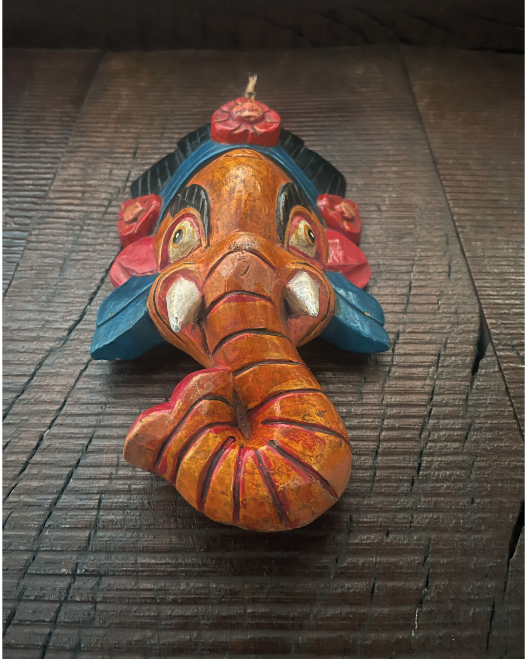 Earth-coloured Ganesha Handmade Wooden Mask