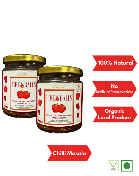 Happy Mountain™ - Fireballs™ - Cherry Chilli Peppers (Dalle Khursani) Masala Pickle Twin Combo (x 2)