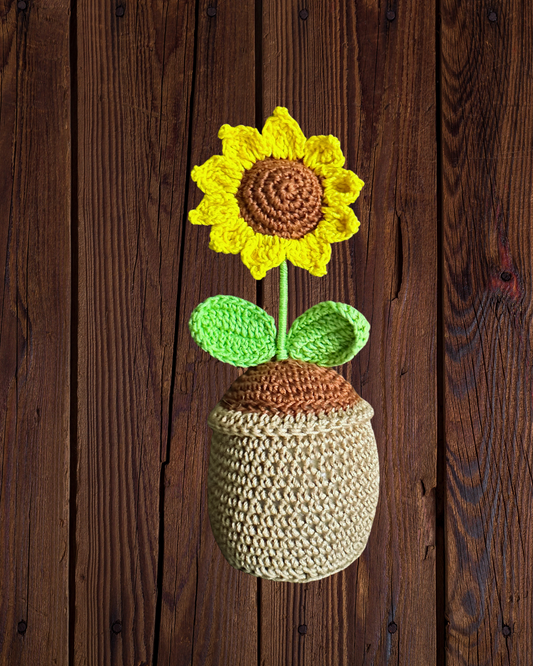 Handmade Crochet Sunny Sunflower Pot