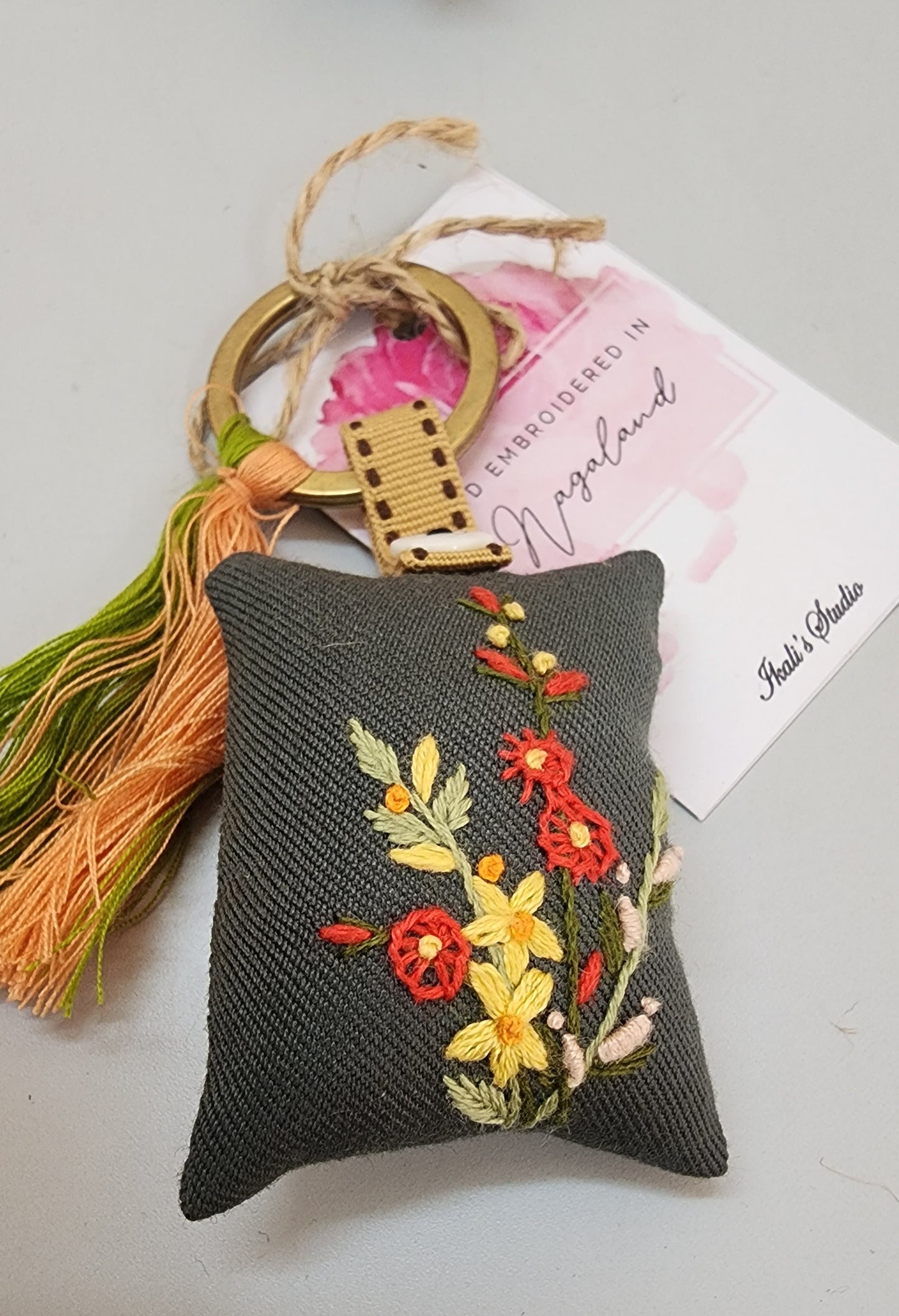 Ikali - Floral - Hand-embroidered Keychain