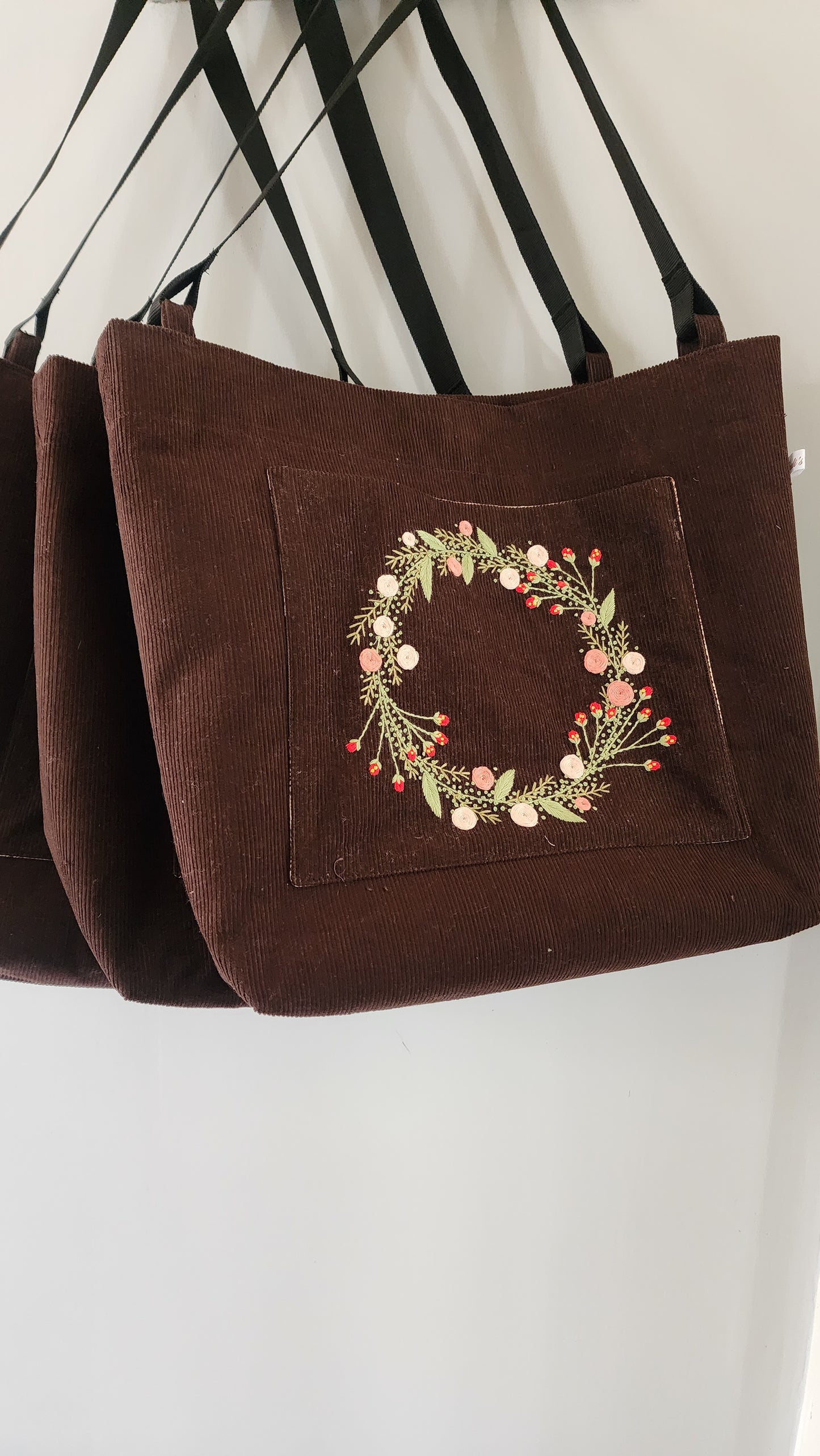 Ikali - Peach Floral Wreath - Hand-embroidered Tote