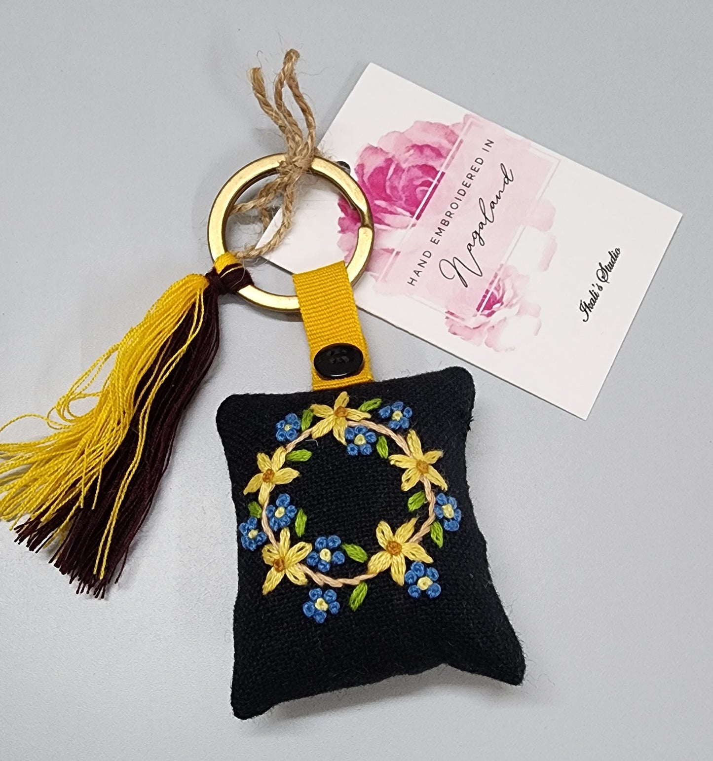 Ikali - Floral - Hand-embroidered Keychain