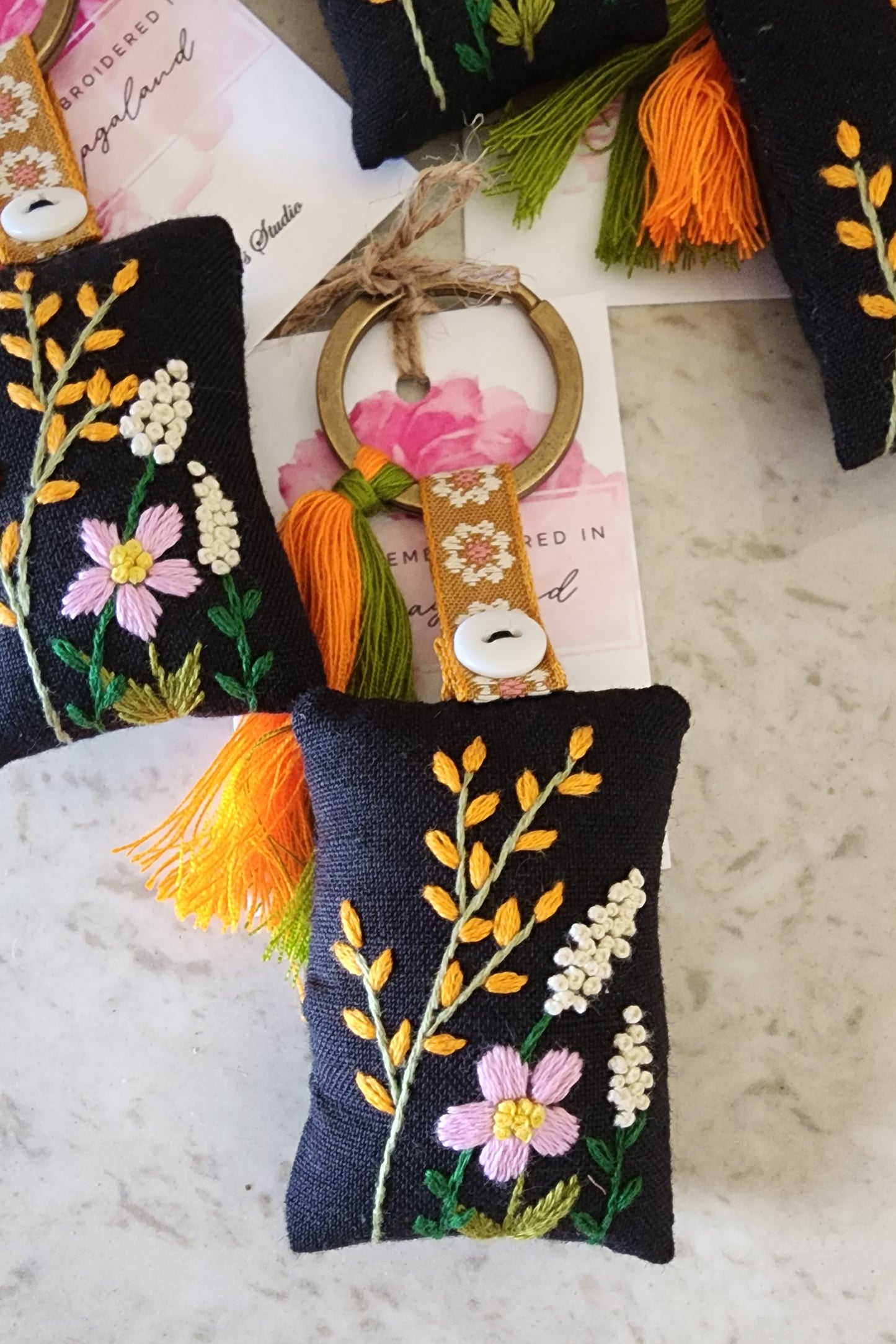 Ikali - Floral - Hand-embroidered Keychain