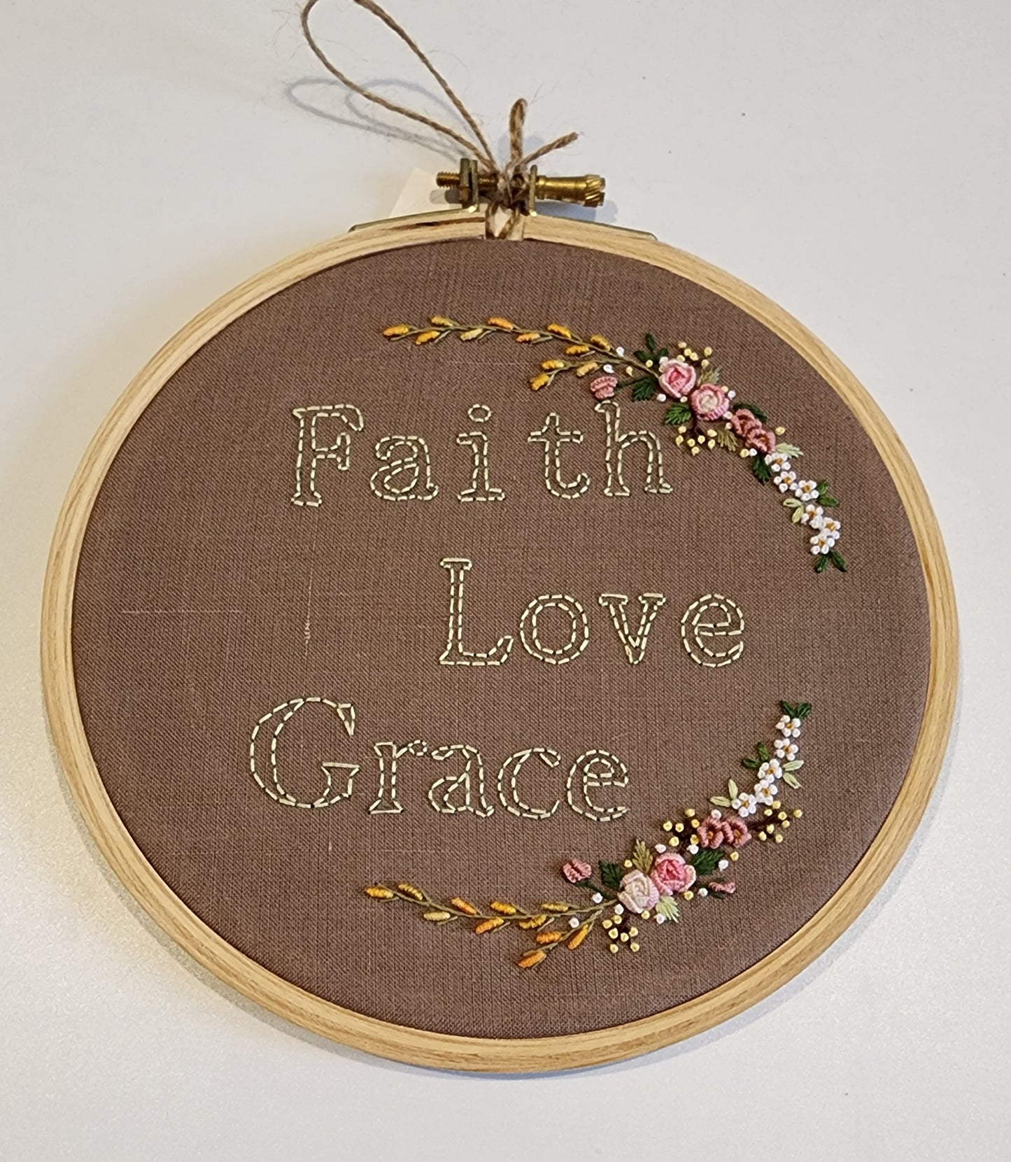 Ikali - Faith Love Grace - Hand-embroidered Wall-hanging Hoop