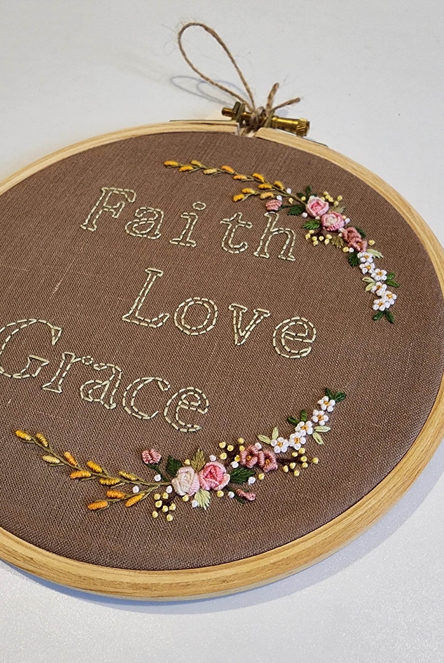 Ikali - Faith Love Grace - Hand-embroidered Wall-hanging Hoop