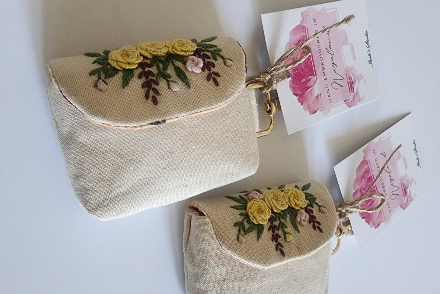 Ikali - Yellow Roses - Hand-embroidered Earpod Pouch