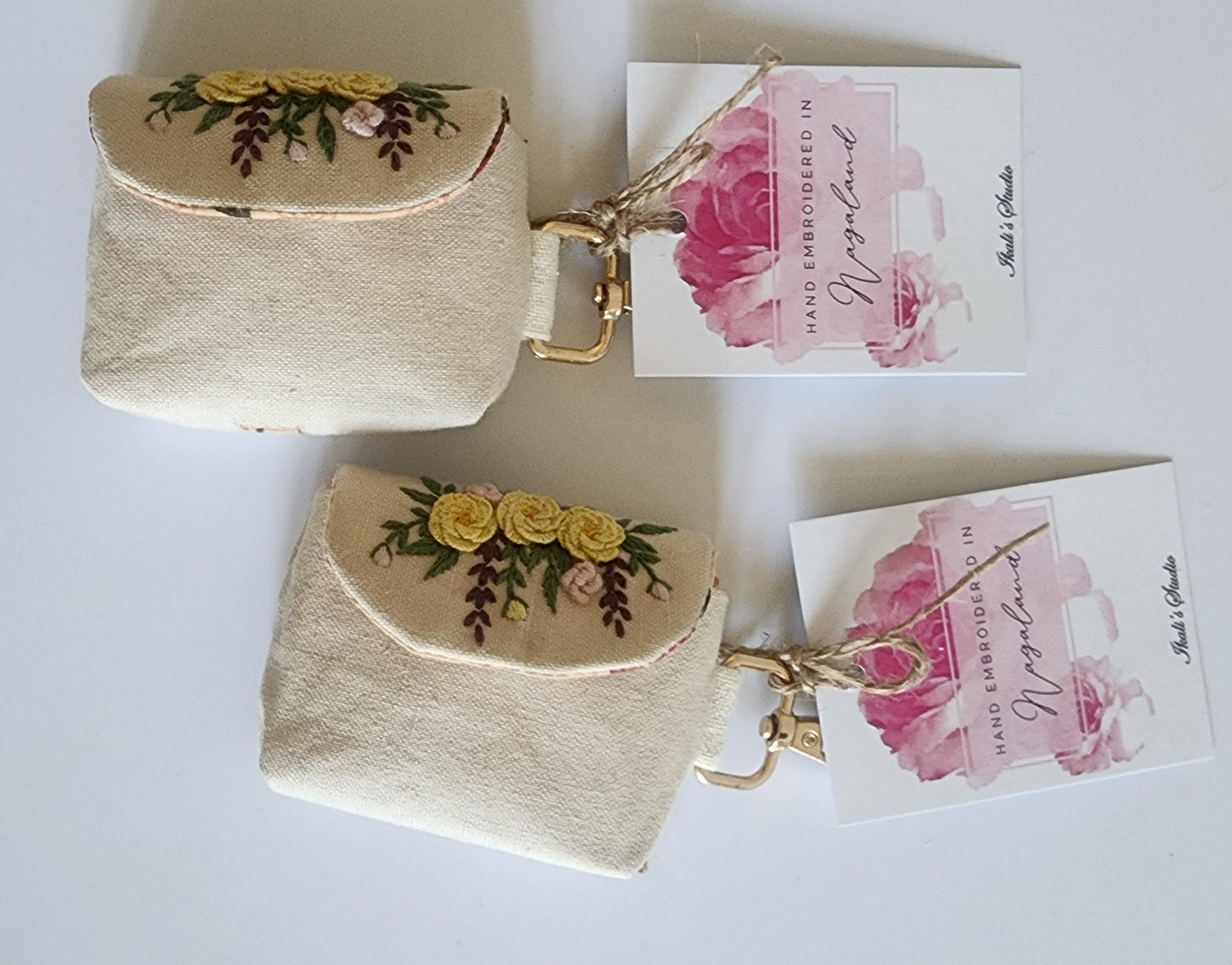 Ikali - Yellow Roses - Hand-embroidered Earpod Pouch