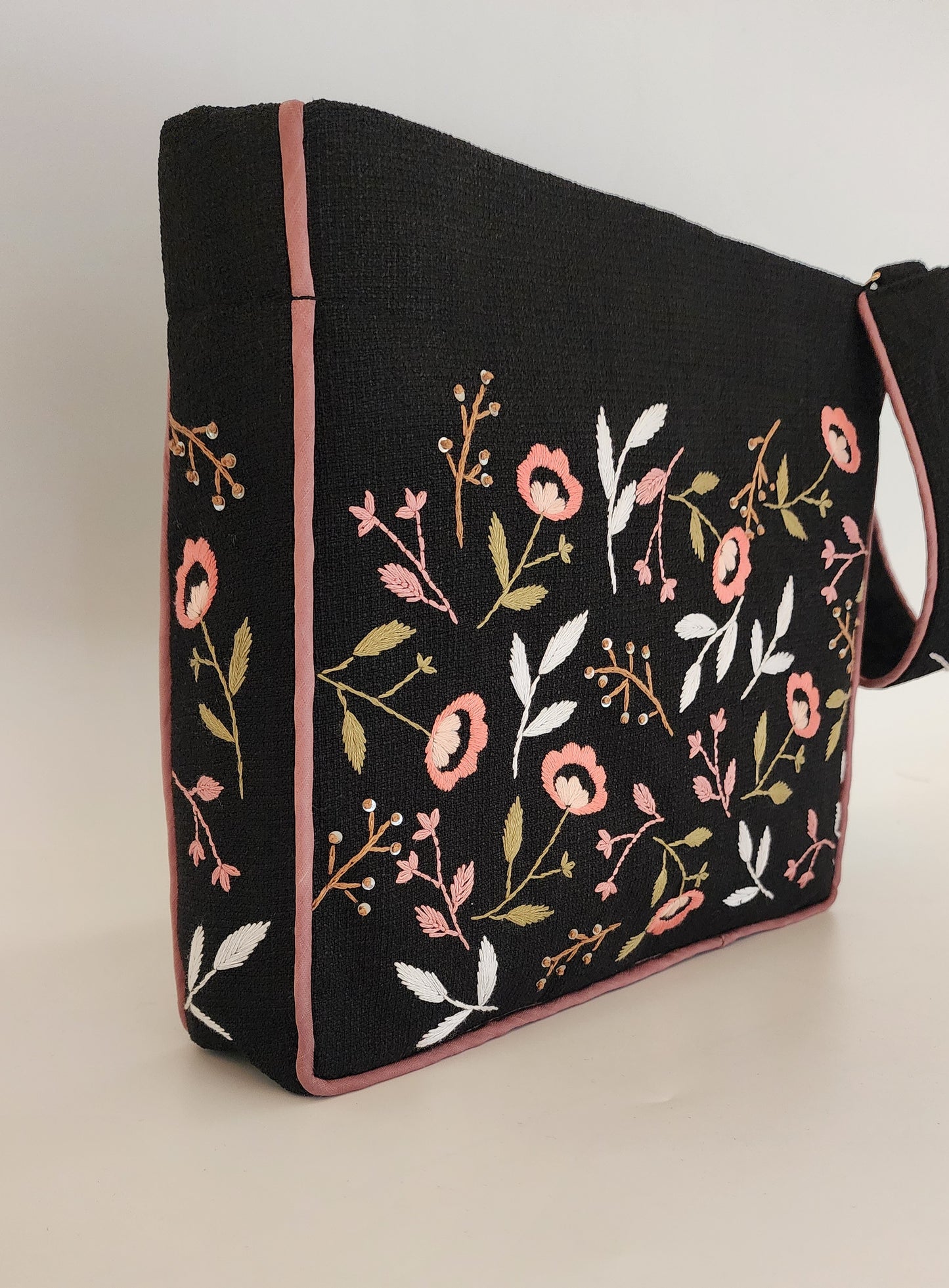 Peachy Pink - Hand-embroidered Kumstu bo Bag