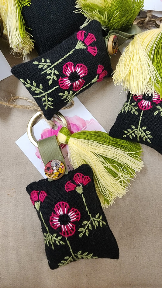 Pink Poppy - Hand-embroidered Keychain