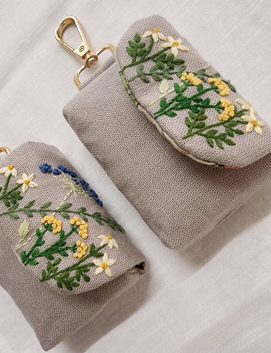 Mini Garden Flap - Hand-embroidered Earpod Pouch