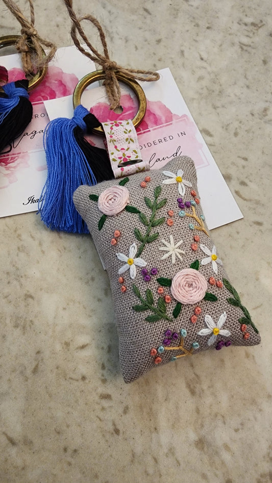 Ikali - Falling Flowers - Hand-embroidered Keychain