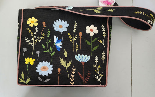 Blue Flowers - Hand-embroidered Kumstu bo Bag