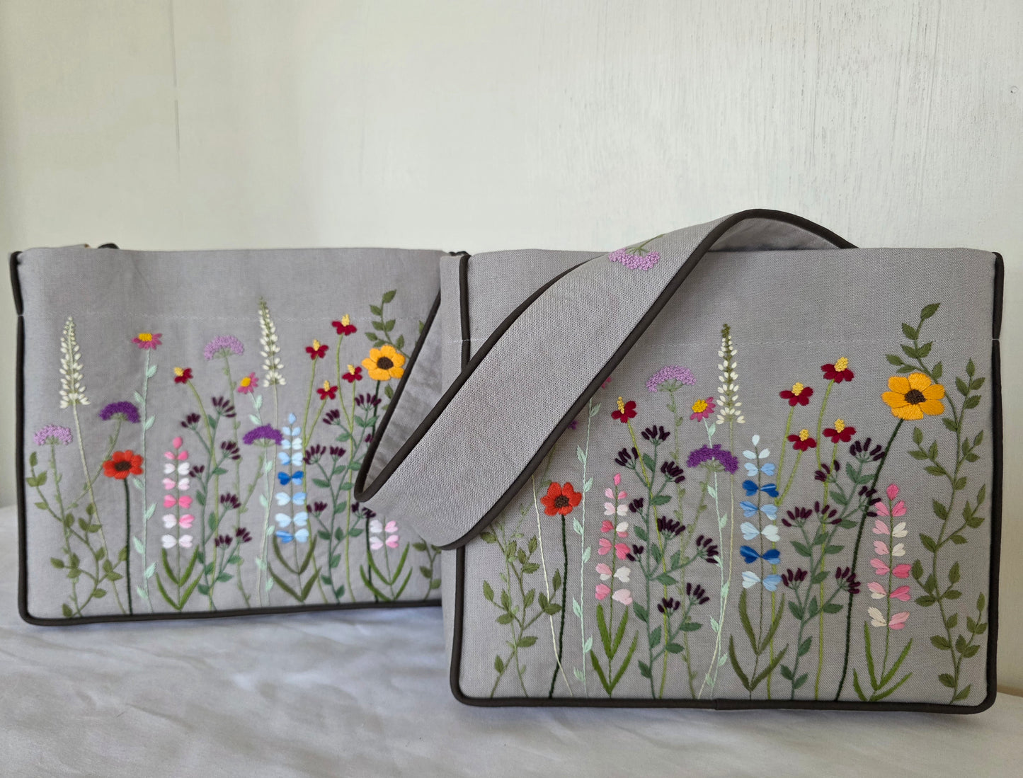 Blooms - Hand-embroidered Kumstu bo Bag (Grey)