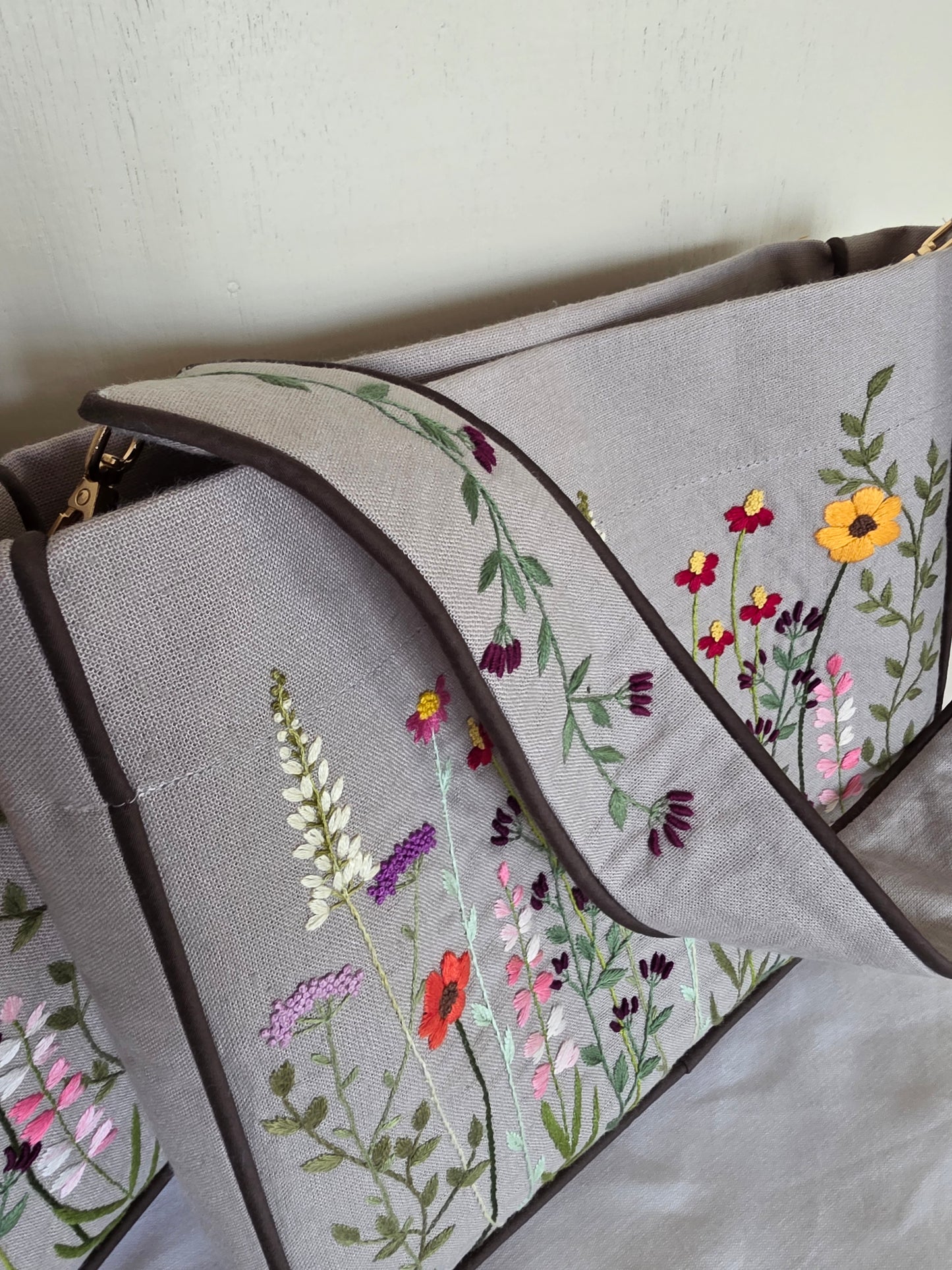 Blooms - Hand-embroidered Kumstu bo Bag (Grey)