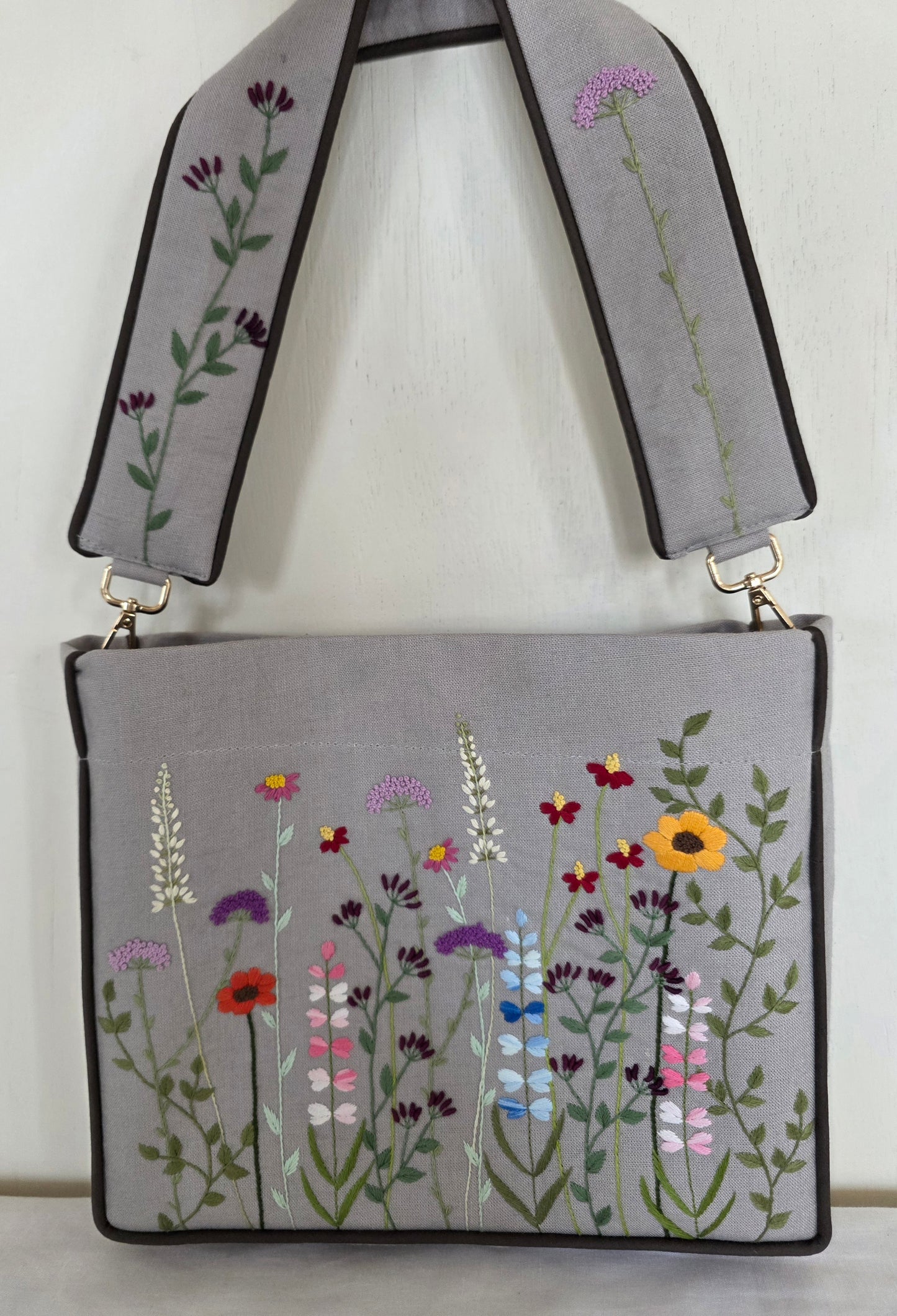 Blooms - Hand-embroidered Kumstu bo Bag (Grey)