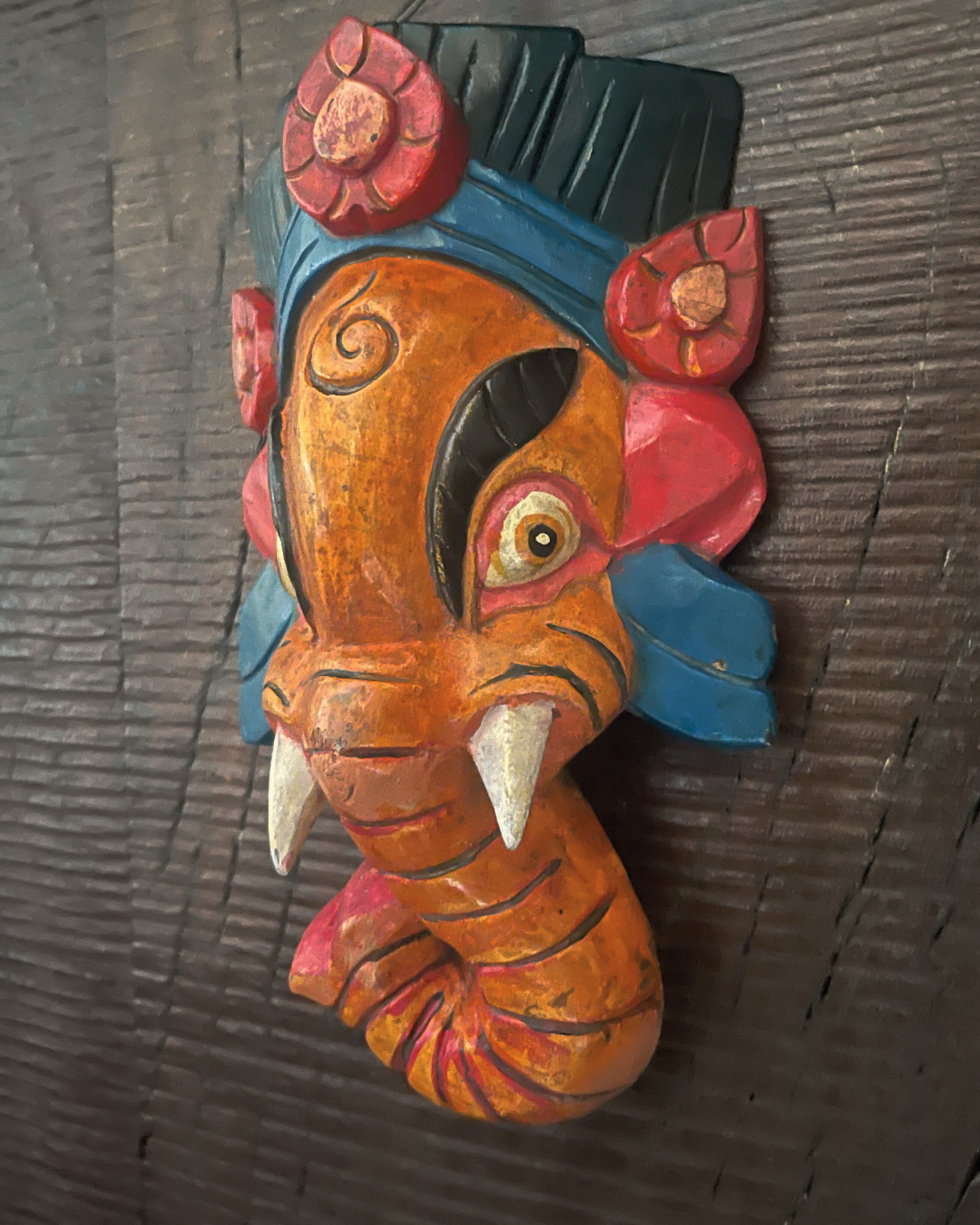 Earth-coloured Ganesha Handmade Wooden Mask