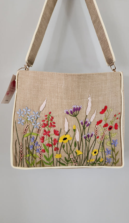 Ikali - Poppy Mix Garden - Hand-embroidered Kumstu bo Bag