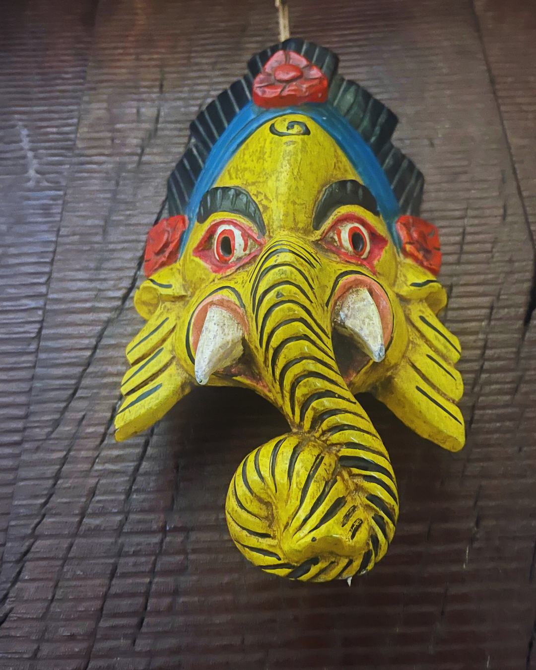 Yellow Ganesha Handmade Wooden Mask