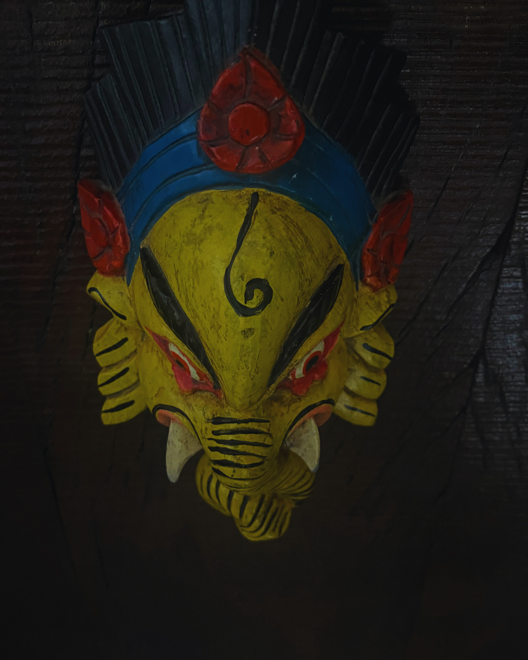 Yellow Ganesha Handmade Wooden Mask