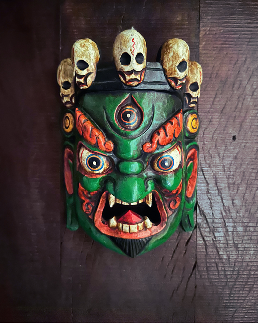 Green Mahākāla Handmade Wooden Mask