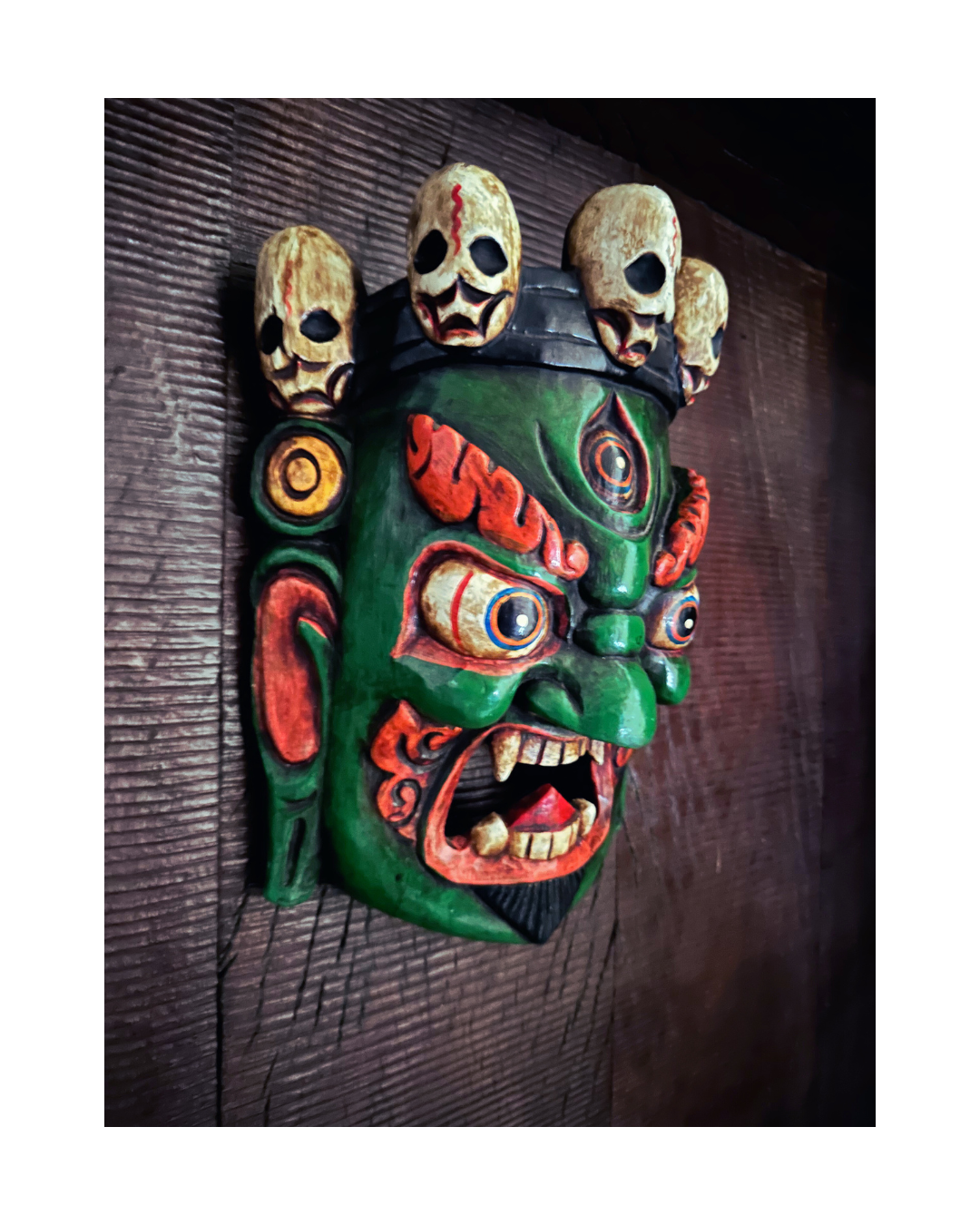 Green Mahākāla Handmade Wooden Mask