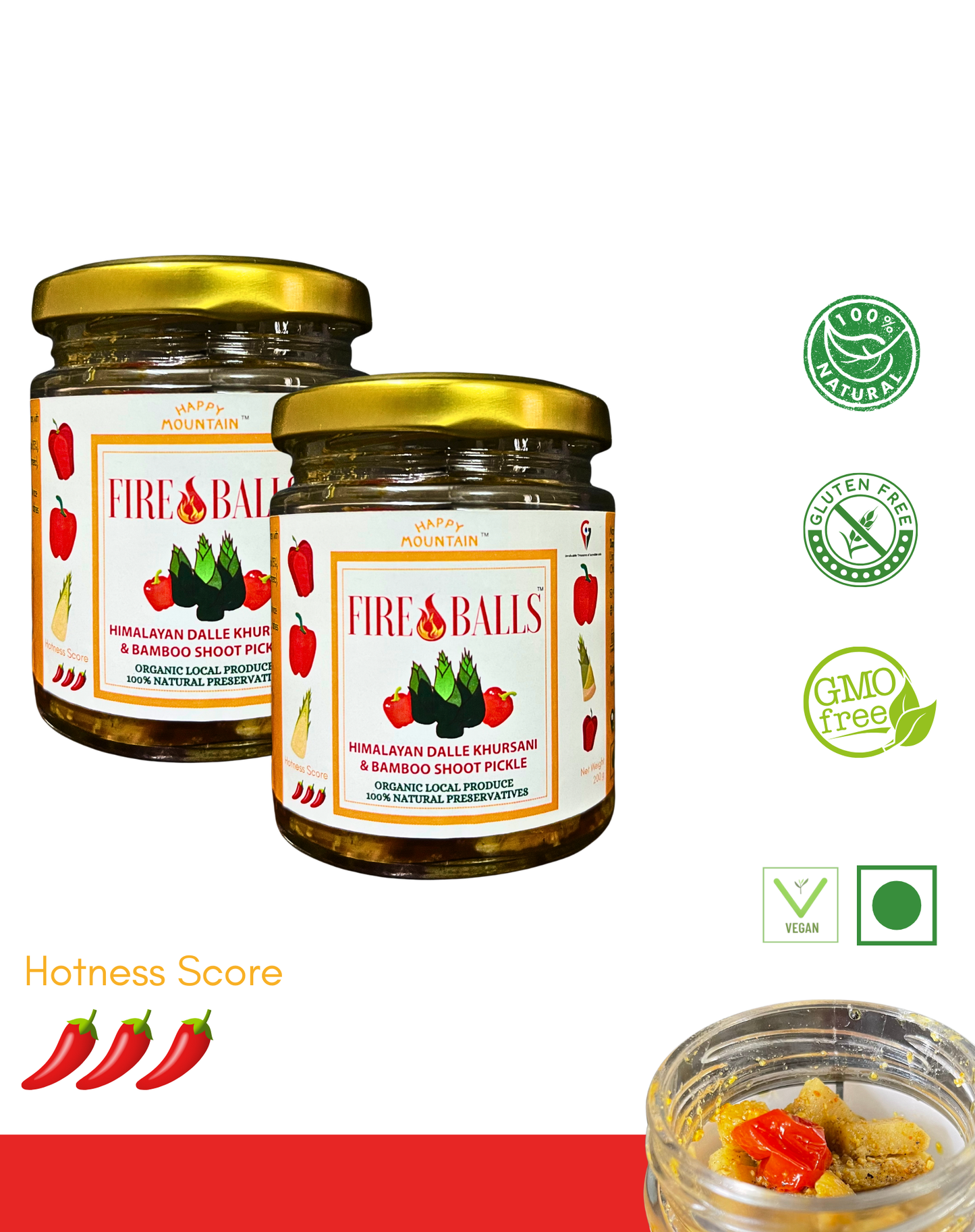 Happy Mountain™ - Fireballs™ - Himalayan Dalle Khursani & Bamboo Shoot Pickle Twin Combo (x 2)