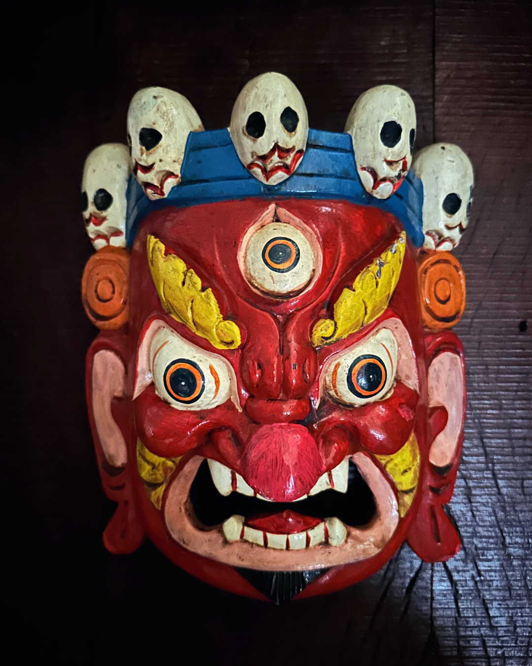 Red Mahākāla Handmade Wooden Mask