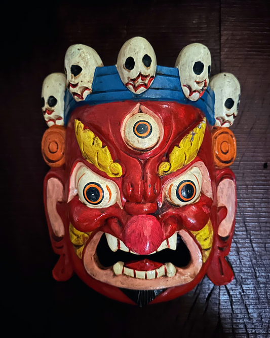 Red Mahākāla Handmade Wooden Mask