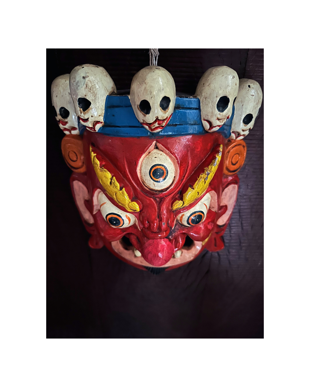 Red Mahākāla Handmade Wooden Mask
