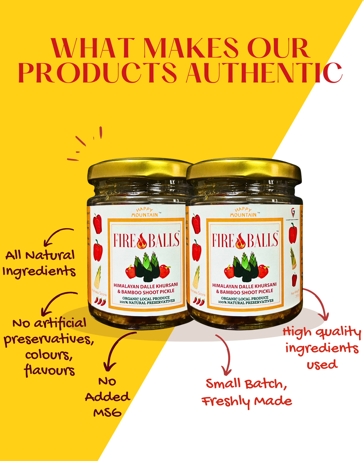 Happy Mountain™ - Fireballs™ - Himalayan Dalle Khursani & Bamboo Shoot Pickle Twin Combo (x 2)