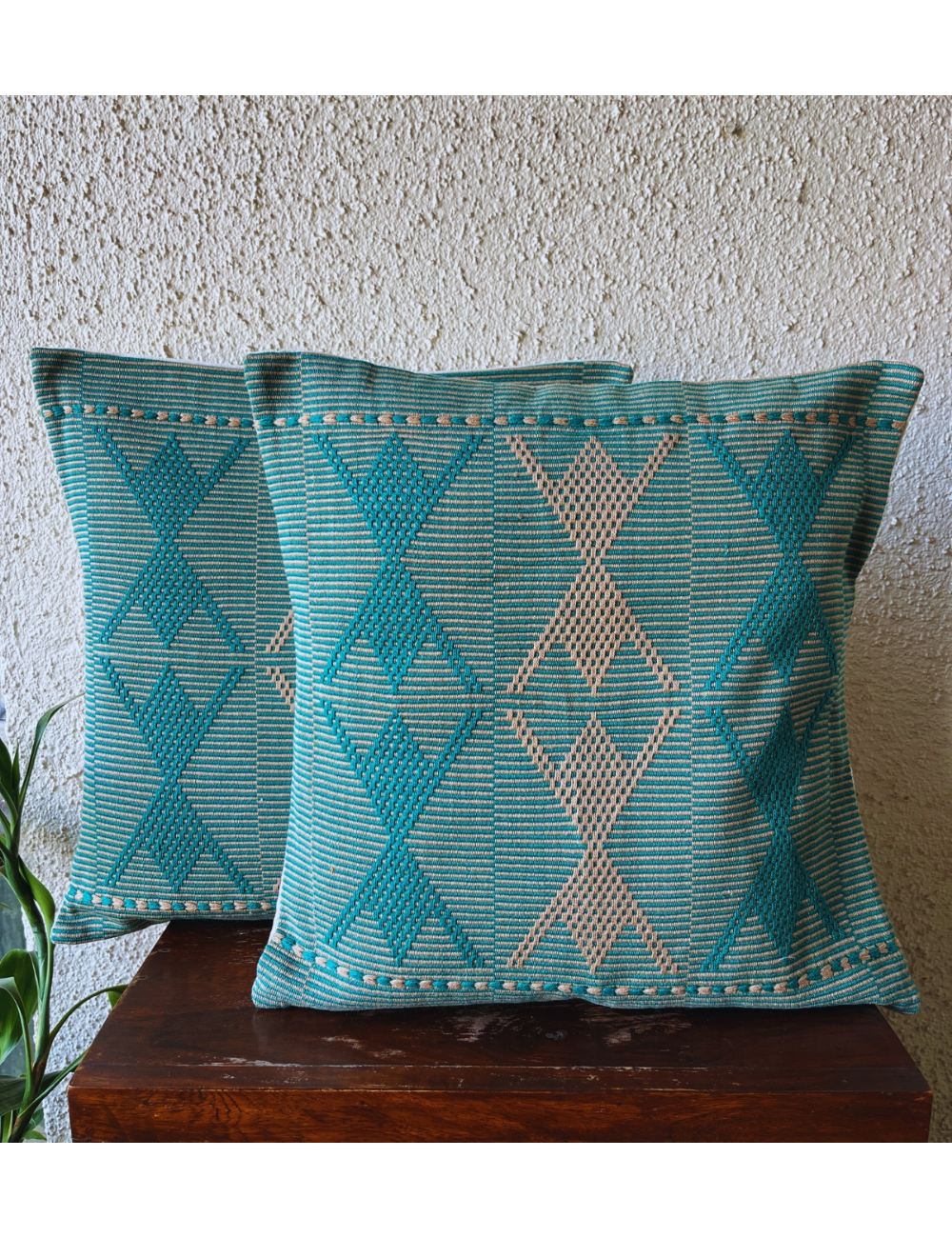 Chizami Weaves - Loin Loom Handwoven Cushion Cover Set in Aqua Green (Set of 2)