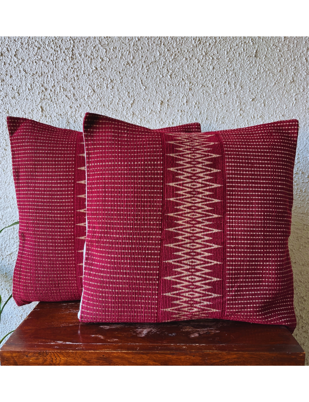 Chizami Weaves - Loin Loom Handwoven Cushion Cover Set in Burgundy (Set of 2)