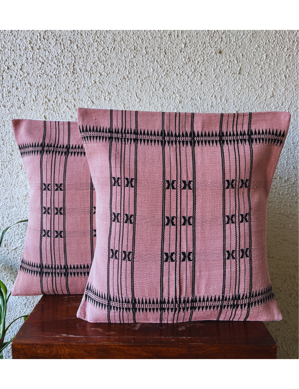 Chizami Weaves - Loin Loom Handwoven Cushion Cover Set in Mauve (Set of 2)