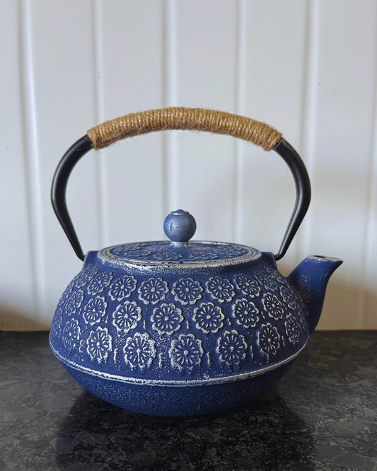 Cast-Iron Hobnail TeaPot - Traditional Japanese Tetsubin (Tetsu-Kyusu) Jasmine Blue TeaPot 1000ml