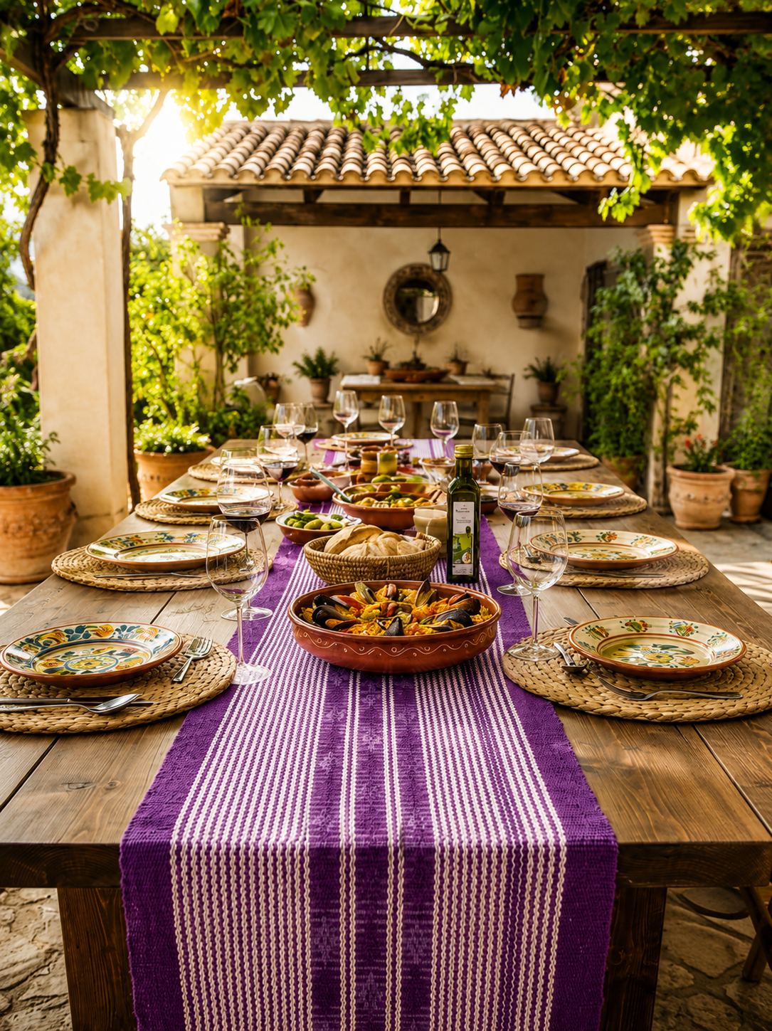 Loin Loom Handwoven Table Runner in Fuchsia & White
