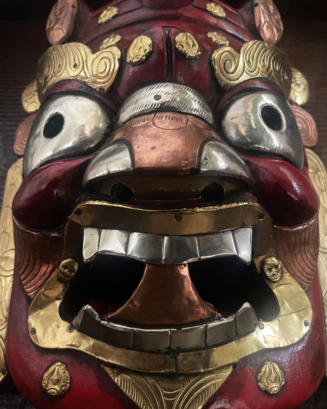 Red Mahākāla Handmade Wooden Mask