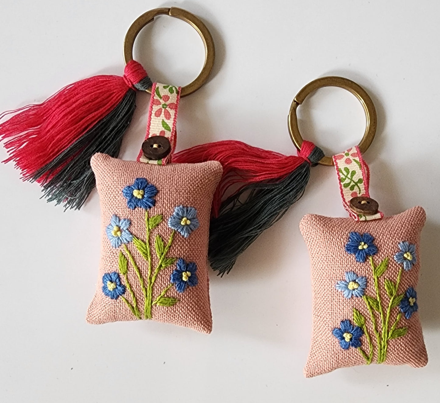 Ikali - Blue Flowers - Hand-embroidered Keychain