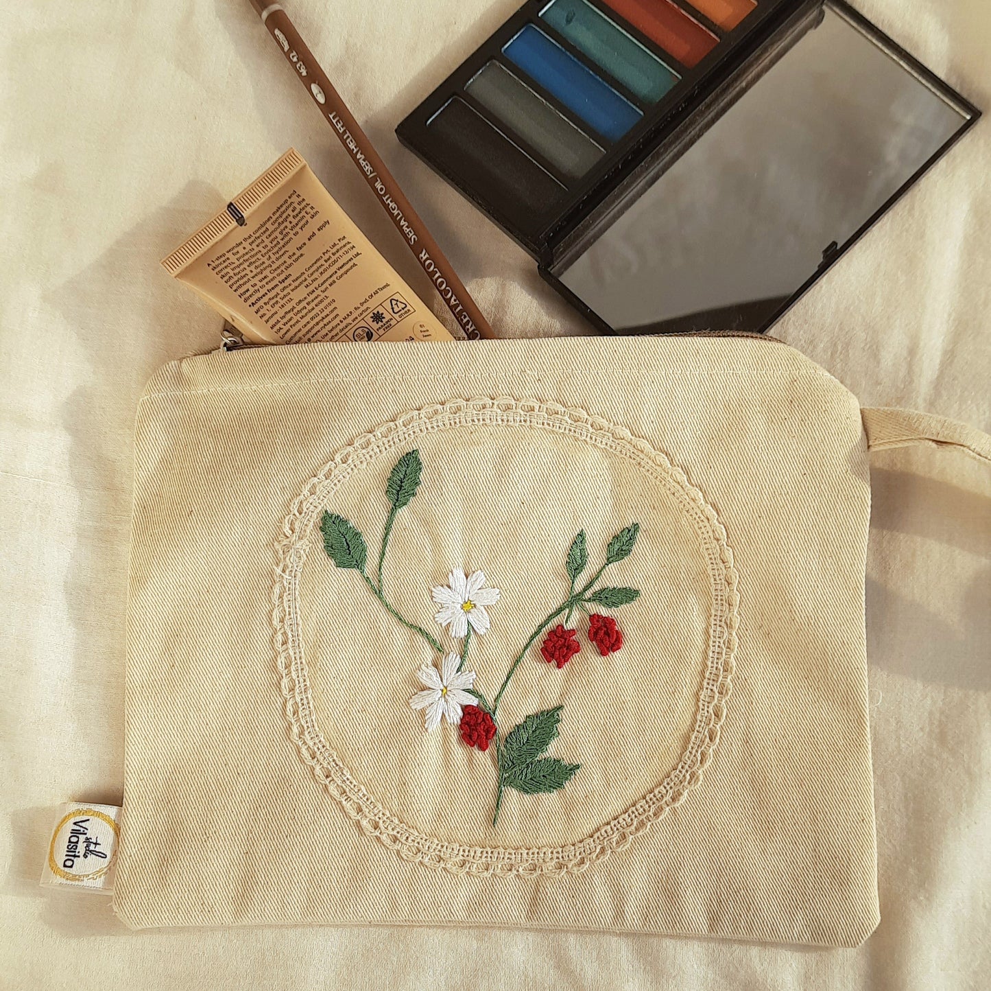 Studio VilaSita - Berry Pretty Hand-embroidered Utility Pouch