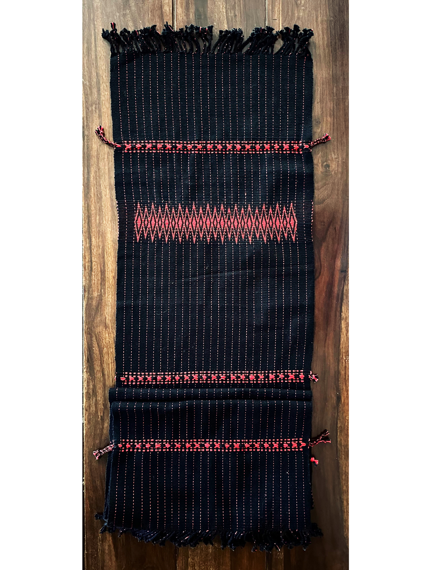 Chizami Weaves - Loin Loom Handwoven Table Runner in Black & Red