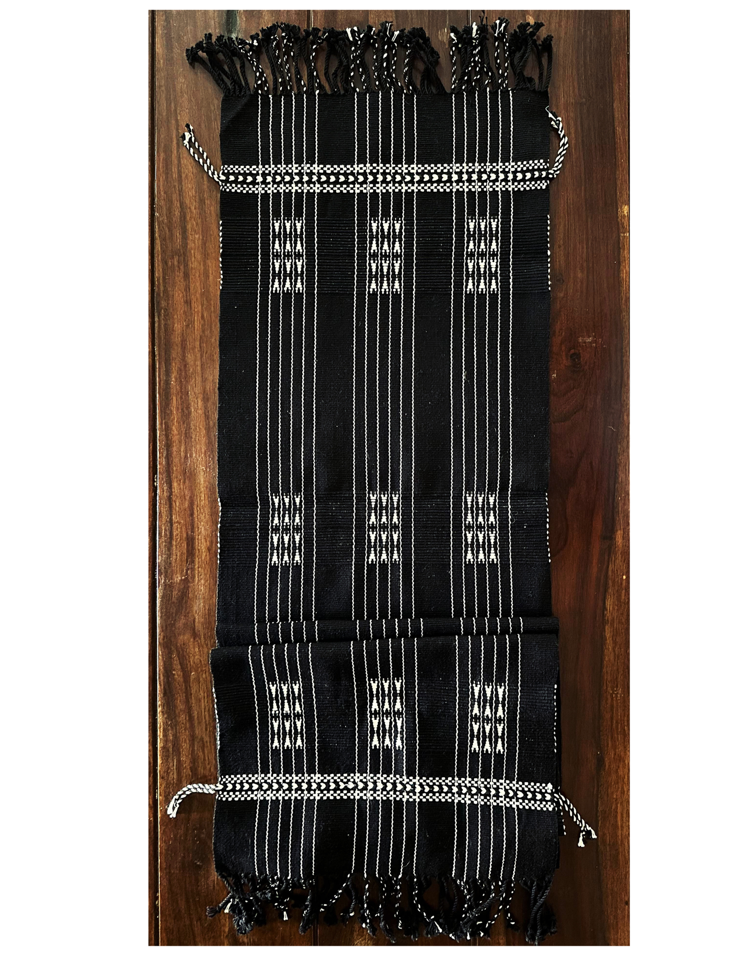 Chizami Weaves - Loin Loom Handwoven Table Runner in Black & White