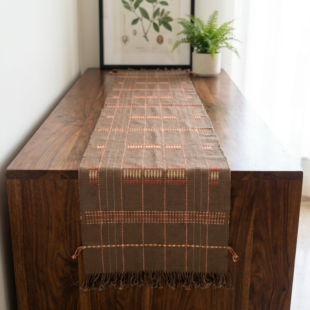 Chizami Weaves - Loin Loom Handwoven Table Runner in Brown