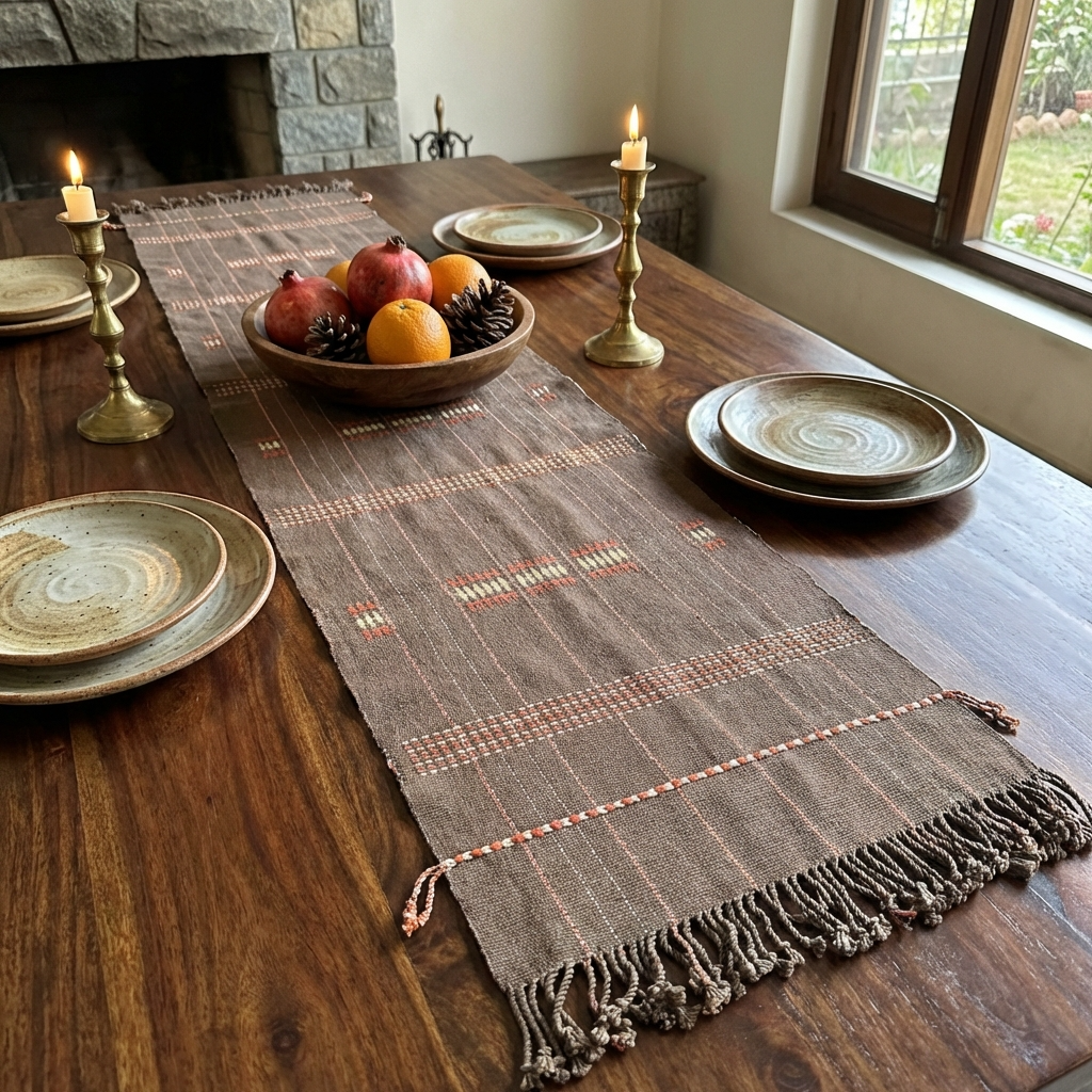 Chizami Weaves - Loin Loom Handwoven Table Runner in Brown