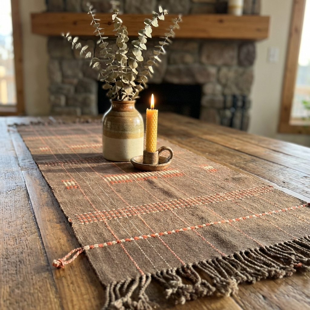 Chizami Weaves - Loin Loom Handwoven Table Runner in Brown